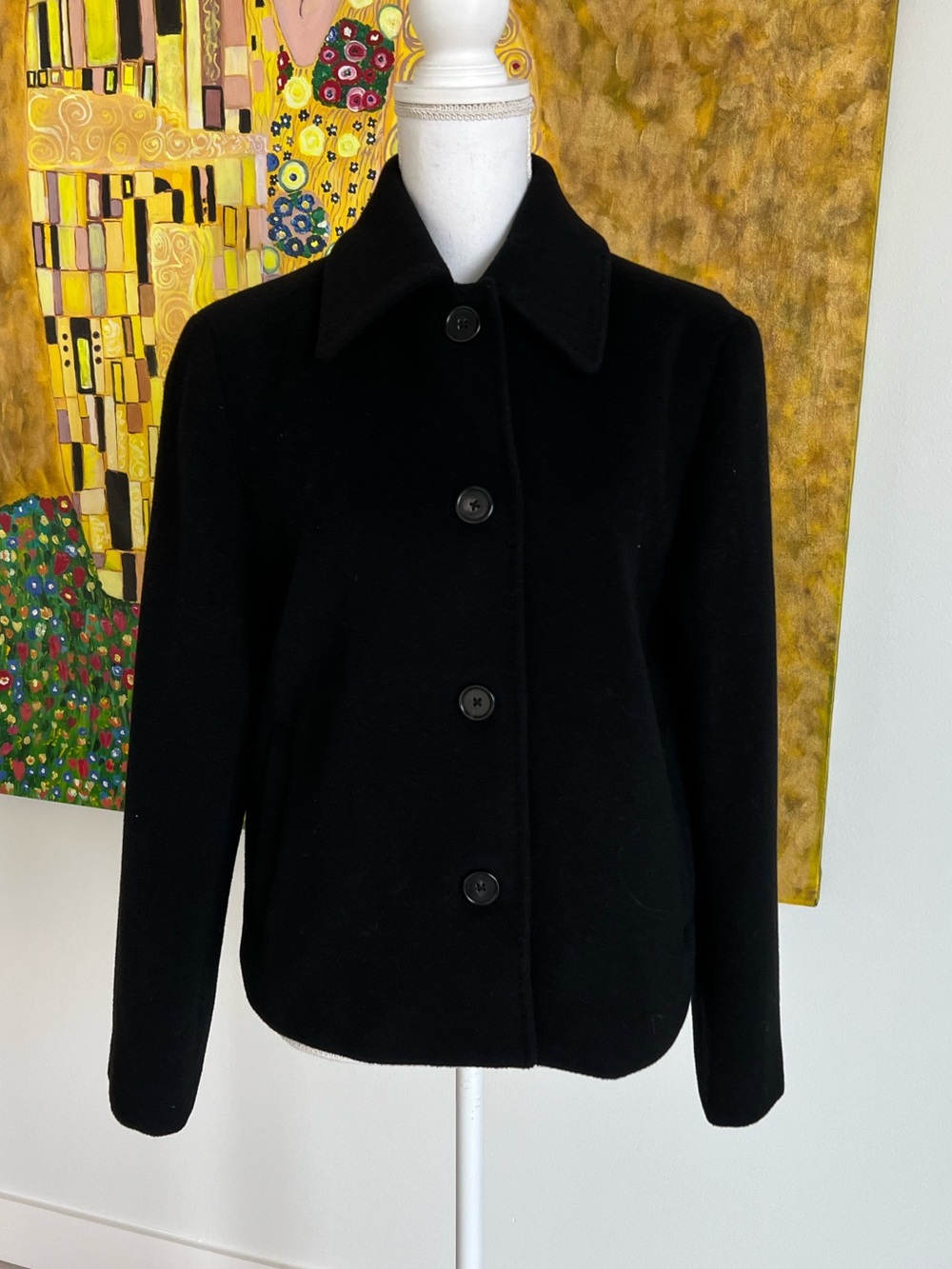 Quince Women Wool Cashmere Short Coat Black Outerwear Size M - Picture 7 of 10